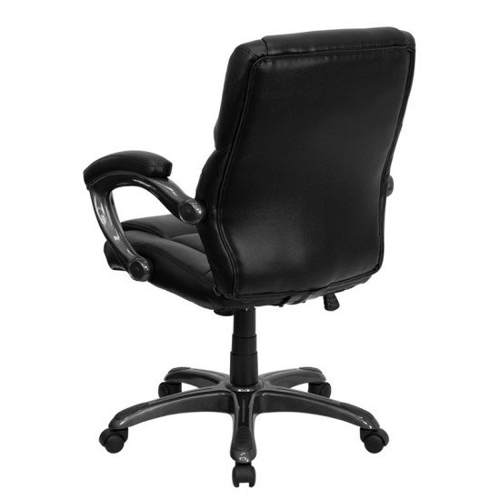 Mid-Back Black LeatherSoft Overstuffed Swivel Task Ergonomic Office Chair with Arms