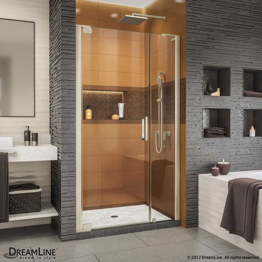 Elegance-LS 38 3/4 - 40 3/4 in. W x 72 in. H Frameless Pivot Shower Door in Brushed Nickel