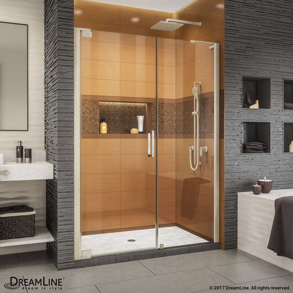 Elegance-LS 50 3/4 - 52 3/4 in. W x 72 in. H Frameless Pivot Shower Door in Brushed Nickel