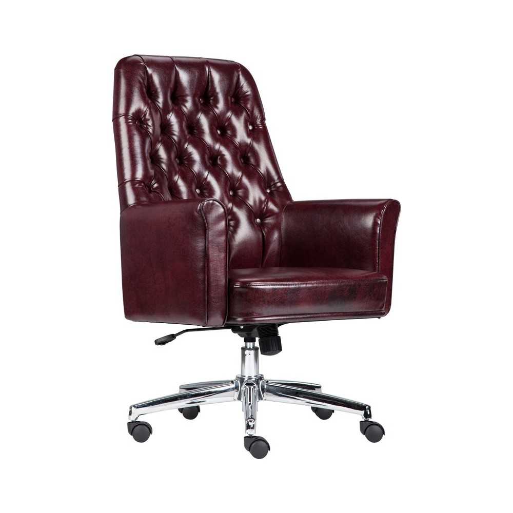 Mid-Back Traditional Tufted Burgundy LeatherSoft Executive Swivel Office Chair with Arms