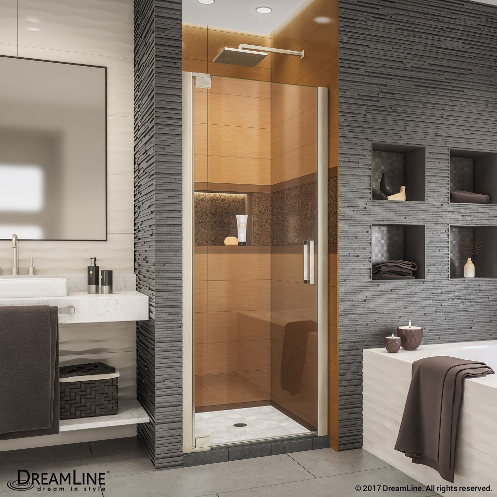 Elegance-LS 30 1/2 - 32 1/2 in. W x 72 in. H Frameless Pivot Shower Door in Brushed Nickel