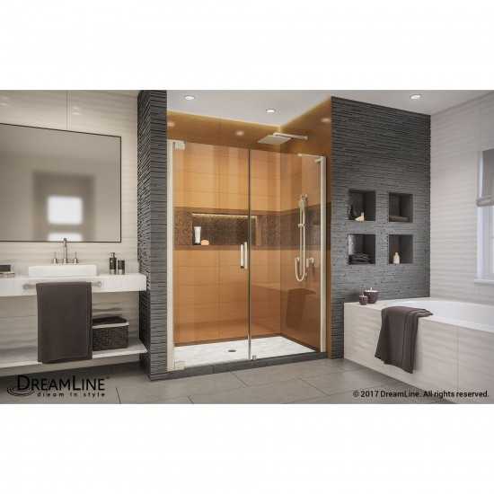 Elegance-LS 60 1/4 - 62 1/4 in. W x 72 in. H Frameless Pivot Shower Door in Brushed Nickel