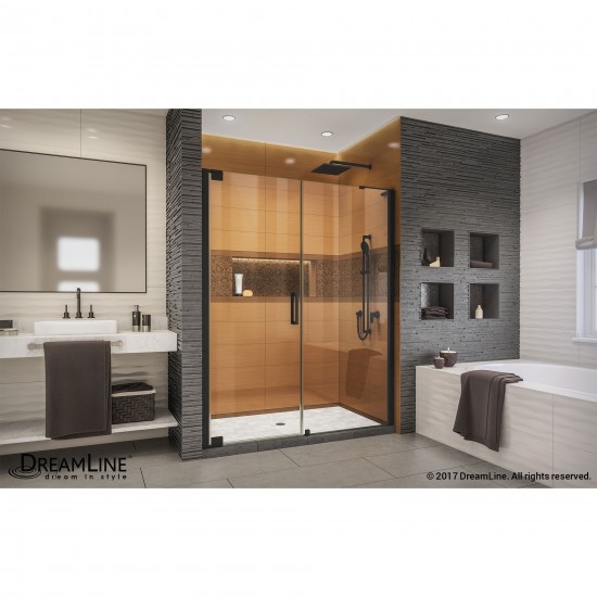 Elegance-LS 62 - 64 in. W x 72 in. H Frameless Pivot Shower Door in Satin Black