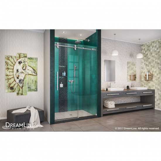 Enigma-XO 44-48 in. W x 76 in. H Fully Frameless Sliding Shower Door in Brushed Stainless Steel