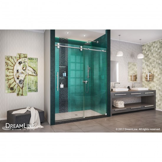 Enigma-XO 56-60 in. W x 76 in. H Fully Frameless Sliding Shower Door in Polished Stainless Steel
