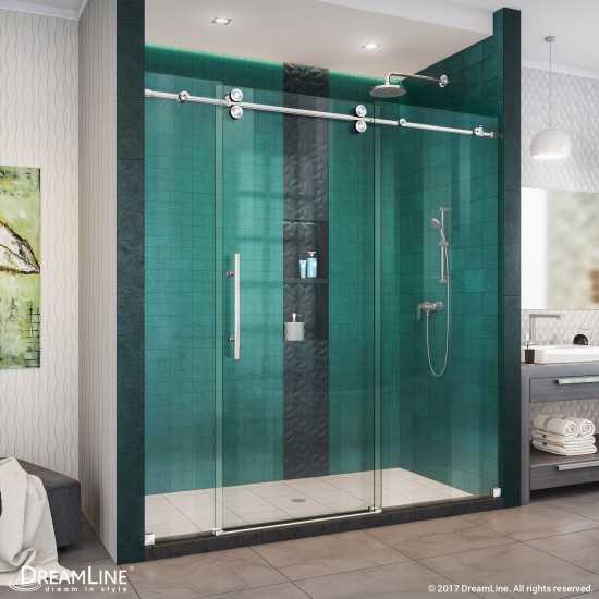 Enigma-XO 68-72 in. W x 76 in. H Fully Frameless Sliding Shower Door in Polished Stainless Steel