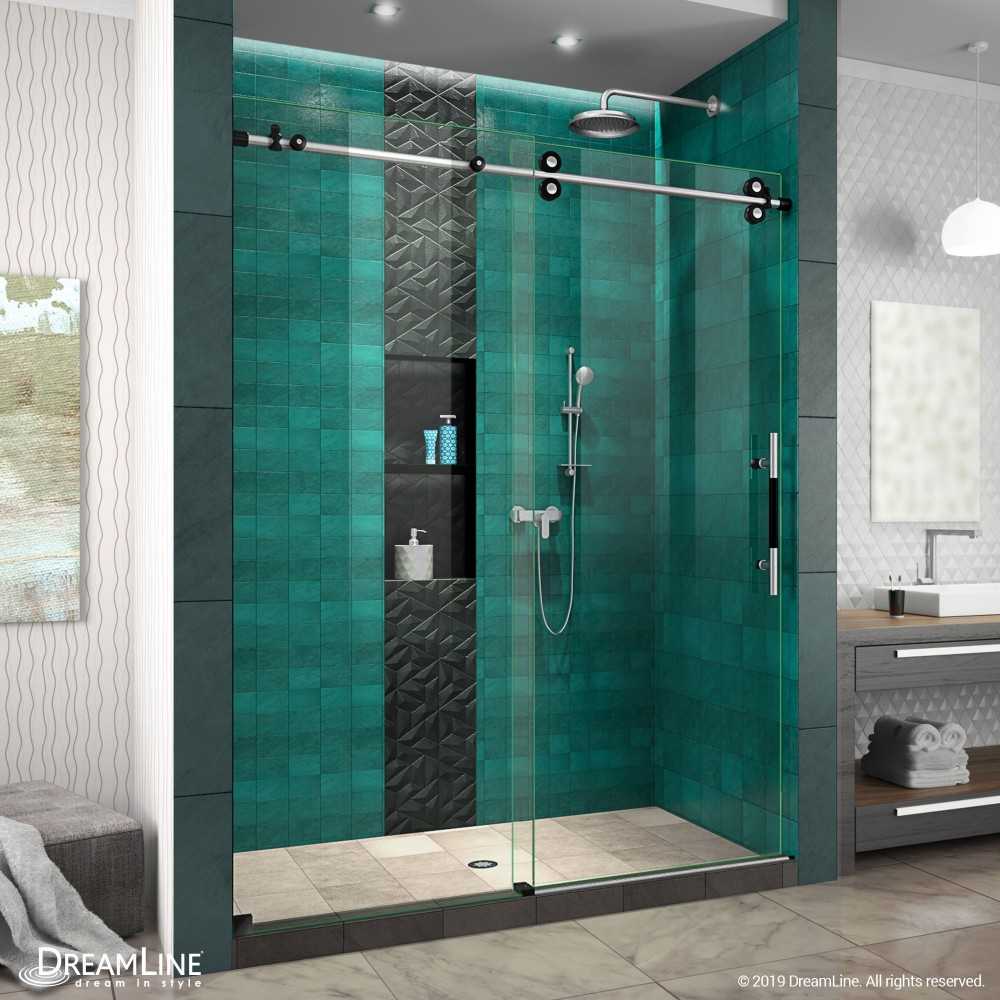 Enigma-XO 56-60 in. W x 76 in. H Frameless Clear Glass Sliding Shower Door in Brushed Tuxedo