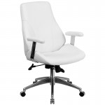 Mid-Back White LeatherSoft Smooth Upholstered Executive Swivel Office Chair with Arms