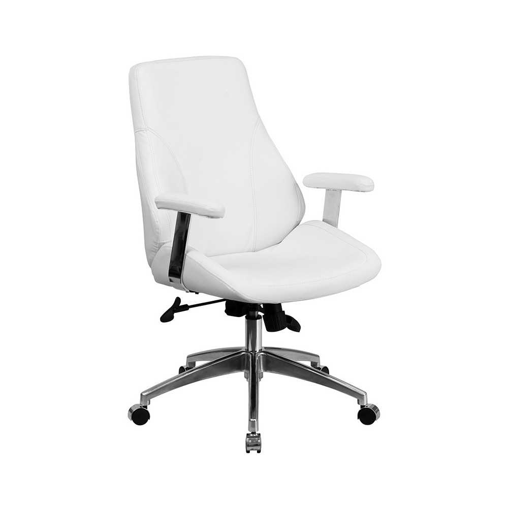 Mid-Back White LeatherSoft Smooth Upholstered Executive Swivel Office Chair with Arms