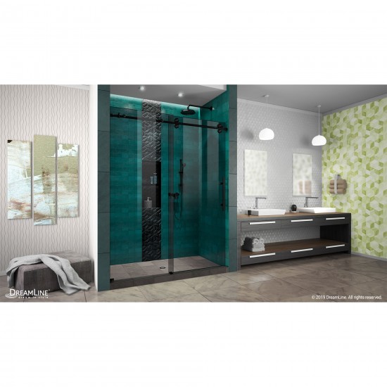 Enigma-XO 56-60 in. W x 76 in. H Frameless Smoke Gray Glass Sliding Shower Door in Satin Black Stainless Steel