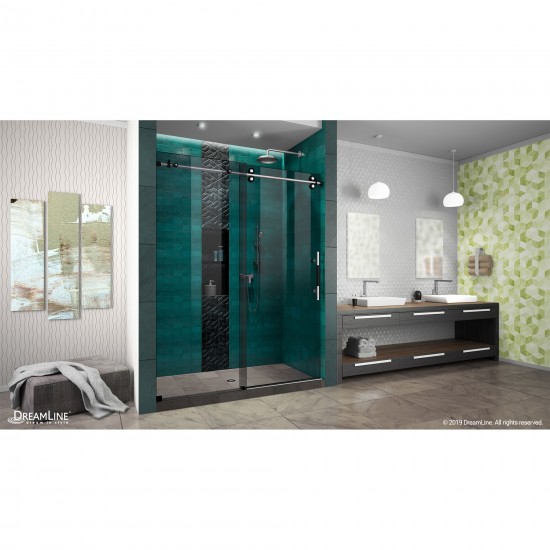 Enigma-XO 56-60 in. W x 76 in. H Frameless Smoke Gray Glass Sliding Shower Door in Brushed Tuxedo