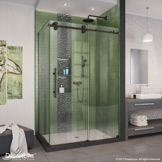 Enigma-XO 32 1/2 in. D x 44 3/8-48 3/8 in. W x 76 in. H Frameless Shower Enclosure in Oil Rubbed Bronze Stainless Steel