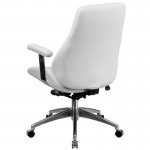 Mid-Back White LeatherSoft Smooth Upholstered Executive Swivel Office Chair with Arms