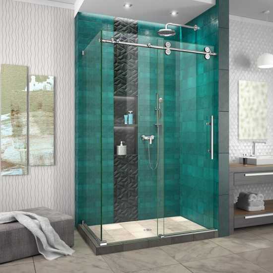 Enigma-XO 32 1/2 in. D x 44 3/8-48 3/8 in. W x 76 in. H Frameless Shower Enclosure in Polished Stainless Steel