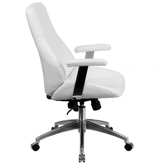 Mid-Back White LeatherSoft Smooth Upholstered Executive Swivel Office Chair with Arms