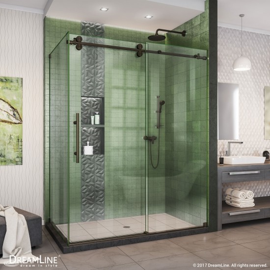 Enigma-XO 32 1/2 in. D x 56 3/8-60 3/8 in. W x 76 in. H Frameless Shower Enclosure in Oil Rubbed Bronze Stainless Steel