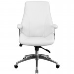 Mid-Back White LeatherSoft Smooth Upholstered Executive Swivel Office Chair with Arms