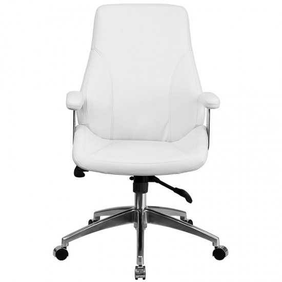 Mid-Back White LeatherSoft Smooth Upholstered Executive Swivel Office Chair with Arms