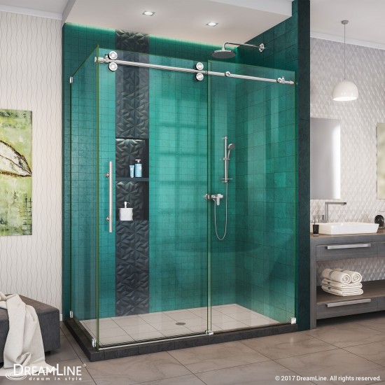 Enigma-XO 32 1/2 in. D x 56 3/8-60 3/8 in. W x 76 in. H Frameless Shower Enclosure in Polished Stainless Steel