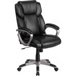 Mid-Back Black LeatherSoft Executive Swivel Office Chair with Padded Arms