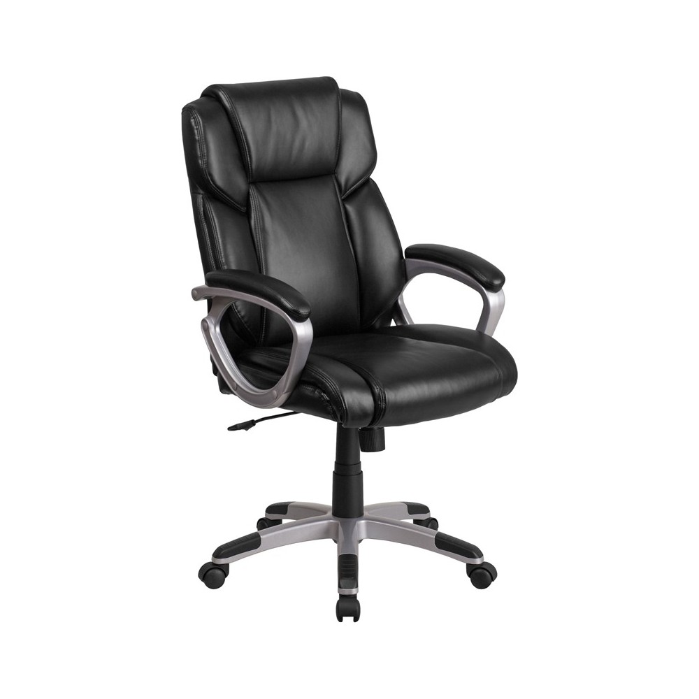 Mid-Back Black LeatherSoft Executive Swivel Office Chair with Padded Arms