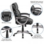 Mid-Back Black LeatherSoft Executive Swivel Office Chair with Padded Arms