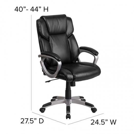 Mid-Back Black LeatherSoft Executive Swivel Office Chair with Padded Arms