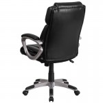 Mid-Back Black LeatherSoft Executive Swivel Office Chair with Padded Arms