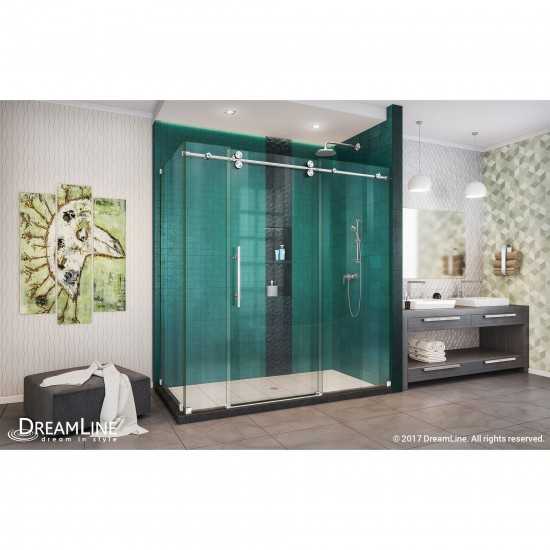 Enigma-XO 34 1/2 in. D x 68 3/8-72 3/8 in. W x 76 in. H Frameless Shower Enclosure in Polished Stainless Steel