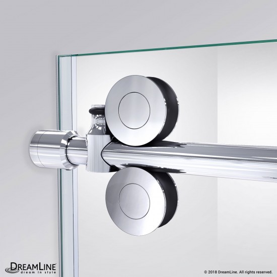 Enigma-XO 34 1/2 in. D x 68 3/8-72 3/8 in. W x 76 in. H Frameless Shower Enclosure in Polished Stainless Steel