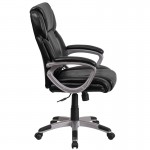 Mid-Back Black LeatherSoft Executive Swivel Office Chair with Padded Arms