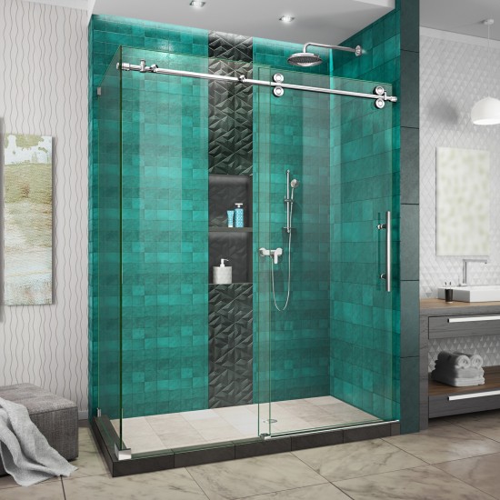 Enigma-XO 32 1/2 in. D x 50-54 in. W x 76 in. H Frameless Shower Enclosure in Polished Stainless Steel