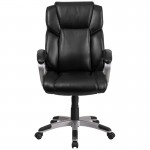 Mid-Back Black LeatherSoft Executive Swivel Office Chair with Padded Arms