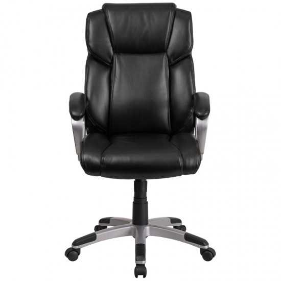 Mid-Back Black LeatherSoft Executive Swivel Office Chair with Padded Arms