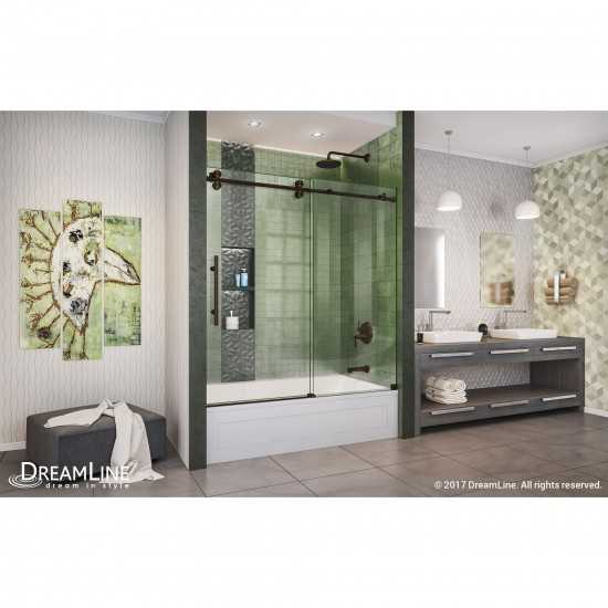 Enigma-XO 55-59 in. W x 62 in. H Fully Frameless Sliding Tub Door in Oil Rubbed Bronze