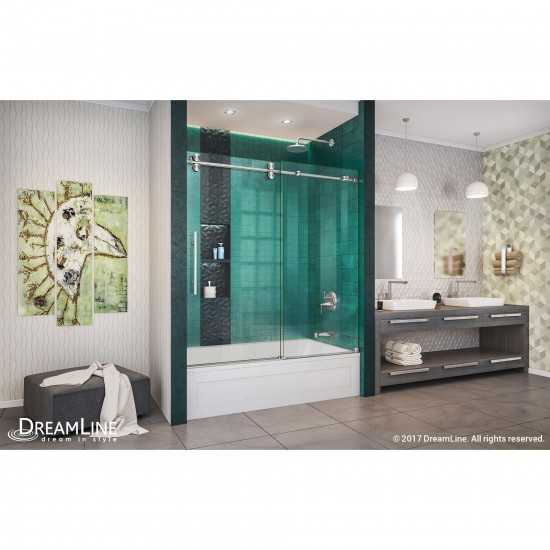 Enigma-XO 55-59 in. W x 62 in. H Fully Frameless Sliding Tub Door in Brushed Stainless Steel