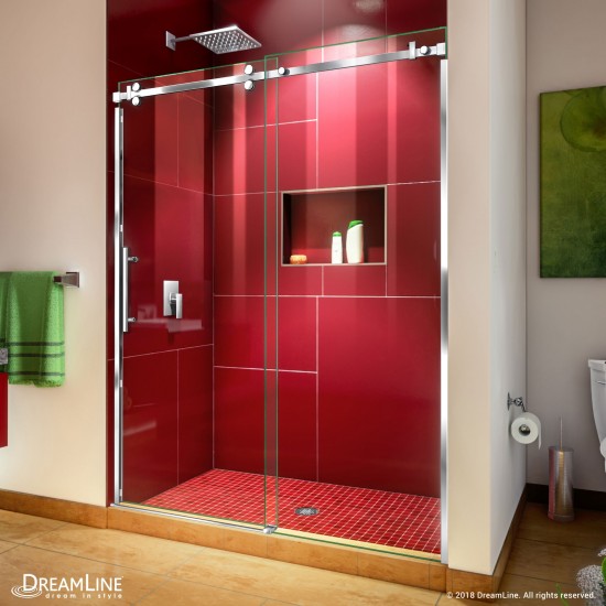 Enigma Sky 56-60 in. W x 76 in. H Frameless Sliding Shower Door in Polished Stainless Steel