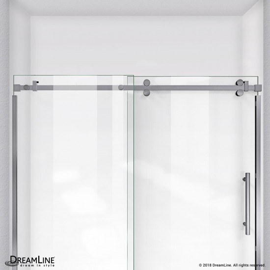 Enigma Sky 44-48 in. W x 76 in. H Frameless Sliding Shower Door in Brushed Stainless Steel