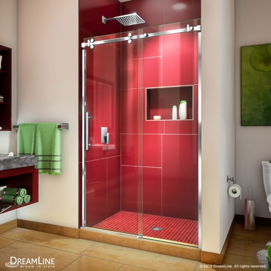 Enigma Sky 44-48 in. W x 76 in. H Frameless Sliding Shower Door in Polished Stainless Steel