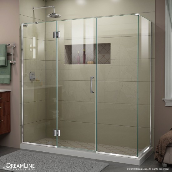 Unidoor-X 69 1/2 in. W x 30 3/8 in. D x 72 in. H Frameless Hinged Shower Enclosure in Chrome