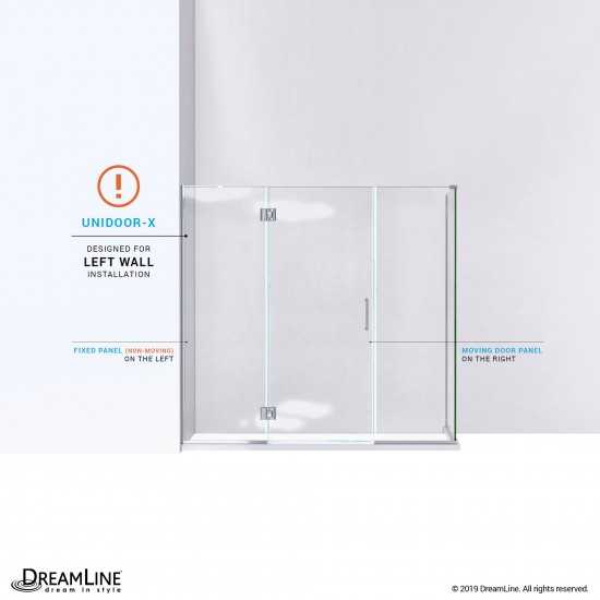 Unidoor-X 69 1/2 in. W x 30 3/8 in. D x 72 in. H Frameless Hinged Shower Enclosure in Chrome