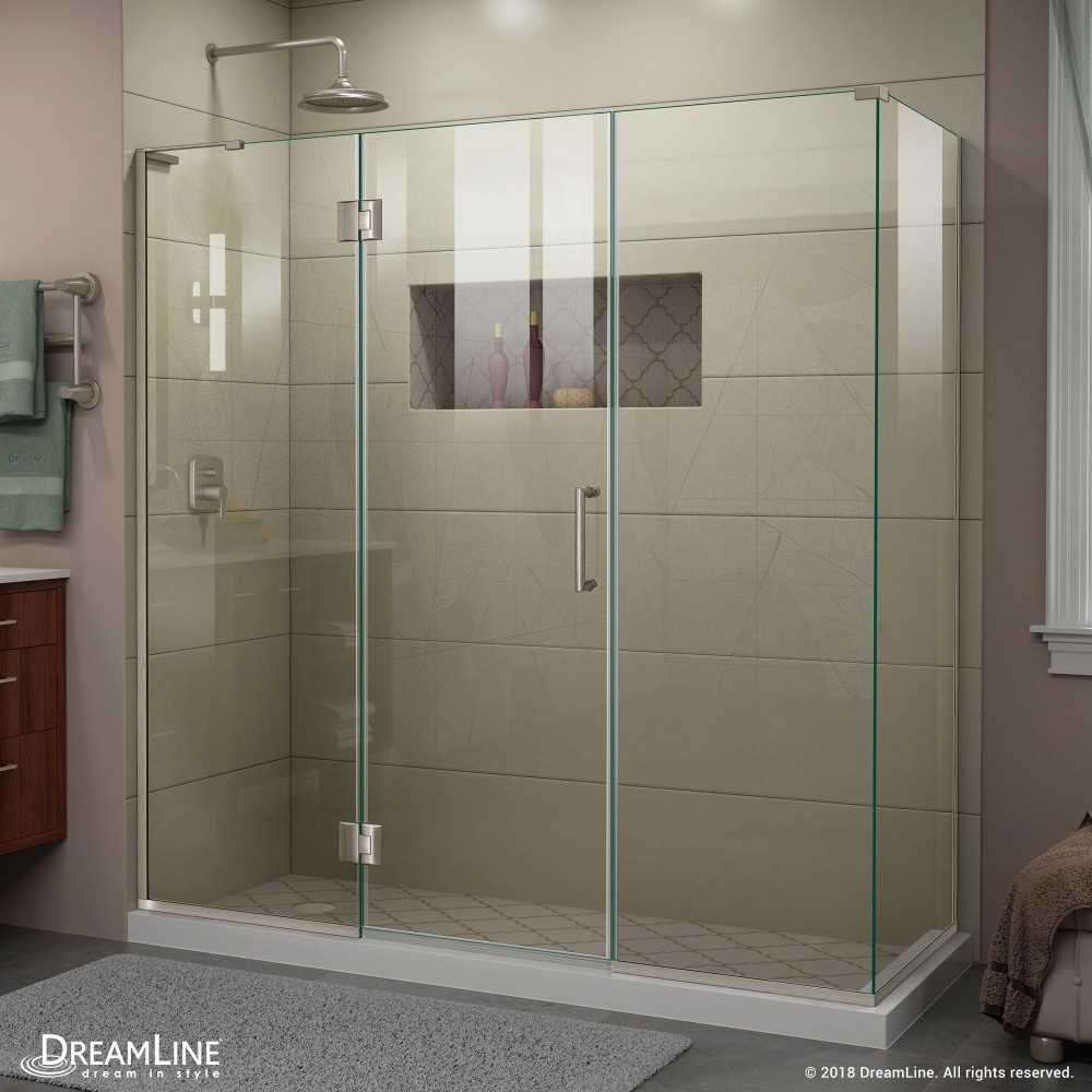 Unidoor-X 69 1/2 in. W x 30 3/8 in. D x 72 in. H Frameless Hinged Shower Enclosure in Brushed Nickel