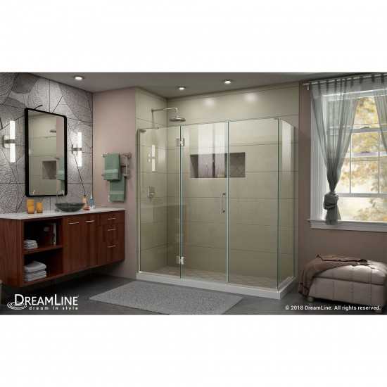 Unidoor-X 69 1/2 in. W x 30 3/8 in. D x 72 in. H Frameless Hinged Shower Enclosure in Brushed Nickel