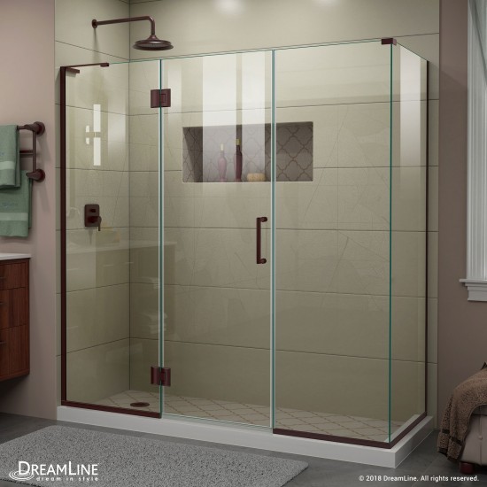 Unidoor-X 69 1/2 in. W x 30 3/8 in. D x 72 in. H Frameless Hinged Shower Enclosure in Oil Rubbed Bronze