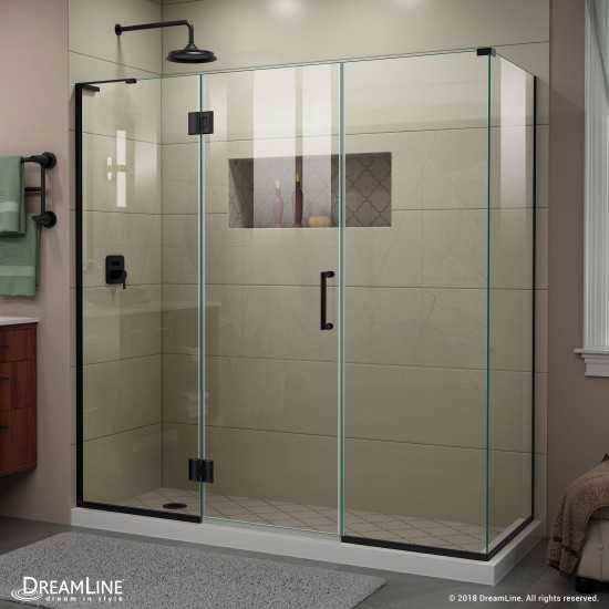 Unidoor-X 69 1/2 in. W x 30 3/8 in. D x 72 in. H Frameless Hinged Shower Enclosure in Satin Black