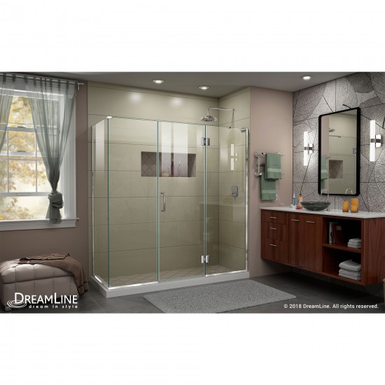 Unidoor-X 69 1/2 in. W x 30 3/8 in. D x 72 in. H Frameless Hinged Shower Enclosure in Chrome