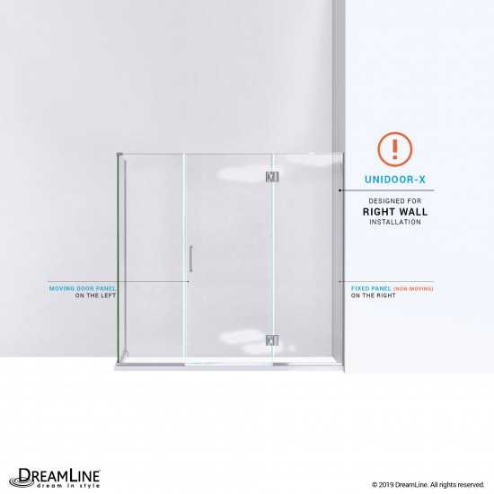 Unidoor-X 69 1/2 in. W x 30 3/8 in. D x 72 in. H Frameless Hinged Shower Enclosure in Chrome