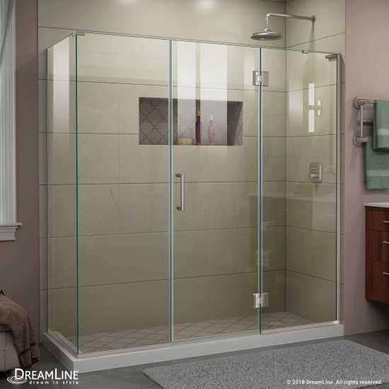 Unidoor-X 69 1/2 in. W x 30 3/8 in. D x 72 in. H Frameless Hinged Shower Enclosure in Brushed Nickel