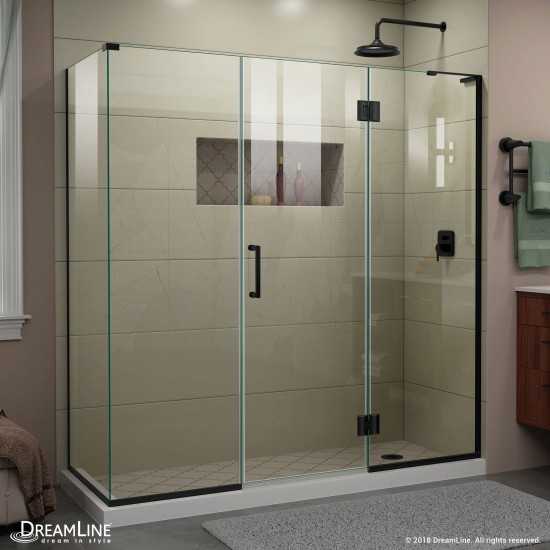 Unidoor-X 69 1/2 in. W x 30 3/8 in. D x 72 in. H Frameless Hinged Shower Enclosure in Satin Black