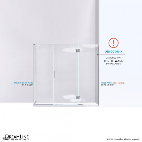 Unidoor-X 69 1/2 in. W x 34 3/8 in. D x 72 in. H Frameless Hinged Shower Enclosure in Brushed Nickel